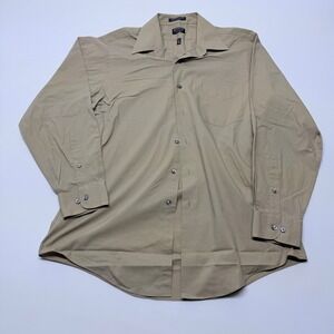Arrow Fitted Mens Dress Shirt Khaki Tan Pinstripe Wrinkle Free L 16 32/33